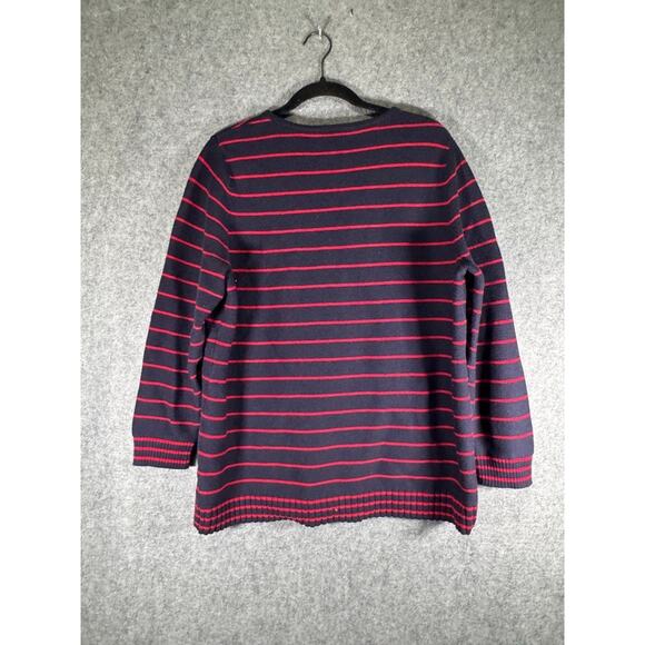 Talbots Sweater Women 2X Navy Striped Crewneck Nautical Coastal Sailor Chunky - Picture 6 of 7